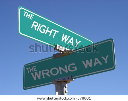 right and wrong way street sign