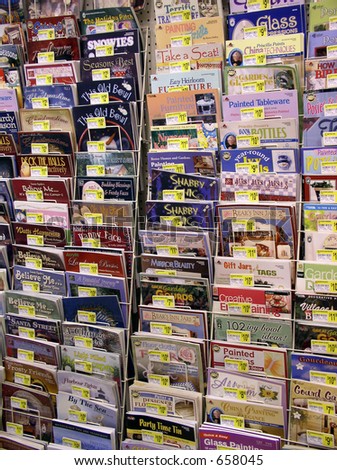 shelves of magazines in a craft store