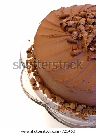 chocolate mousse cake with spiral chocolate shavings on top