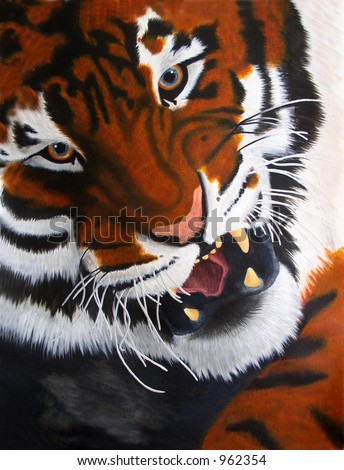 painting of a tiger closeup done in watercolor
