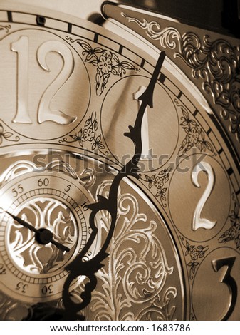 time on a grandfather clock, with an antique look