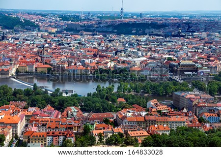 Landscape of Prague city center, aerial view