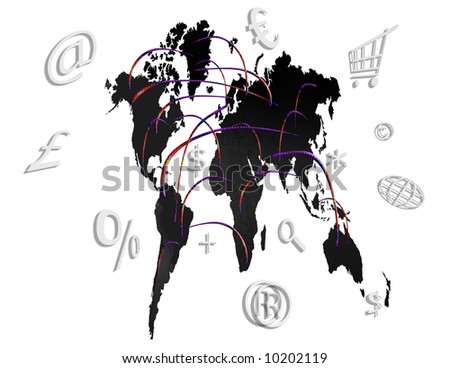Connections between continents symbolizes electronic commerce and cultural interchange.