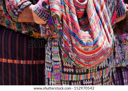 Women in ethnic traditional Latin American dresses. Travel background for Guatemala.