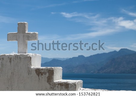 White cross with a landscape. Mexico travel background.