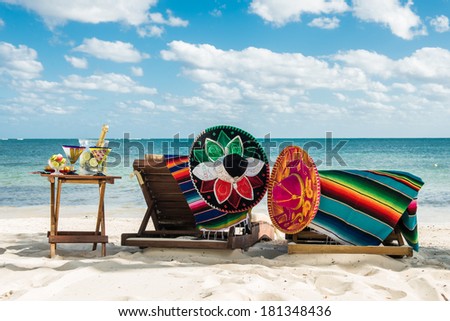Lazy vacations on the beach by the caribbean sea. Relax outdoors. Travel background for Mexico.
