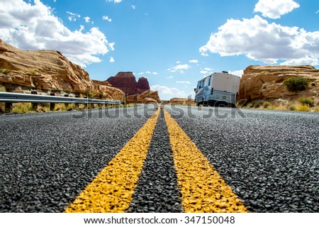 Country highway in Arizona, USA, travel adventure concept.