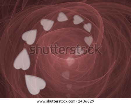 A conceptual image of hearts being pulled down into a pink vortex