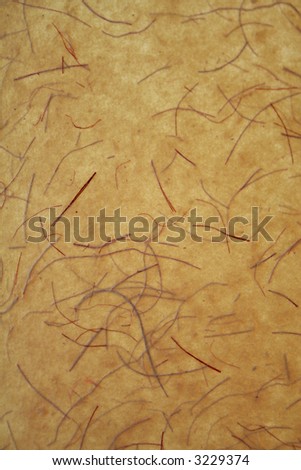 A sheet of brown handmade paper with fibers, vertical