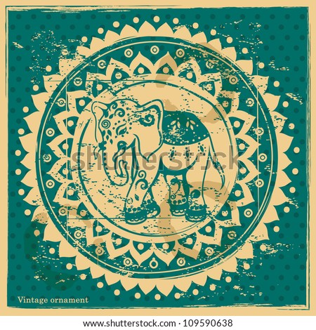Vintage Indian ornament with an elephant Vintage Indian ornament with an elephant