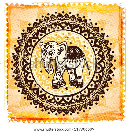 Vintage Indian ornament with an elephant Vintage Indian ornament with an elephant
