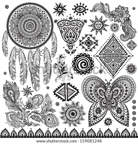 Set of ornamental Indian elements and symbols Set of ornamental Indian elements and symbols