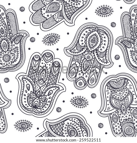 Vector Indian hand drawn hamsa symbol seamless pattern Vector Indian hand drawn hamsa symbol seamless pattern