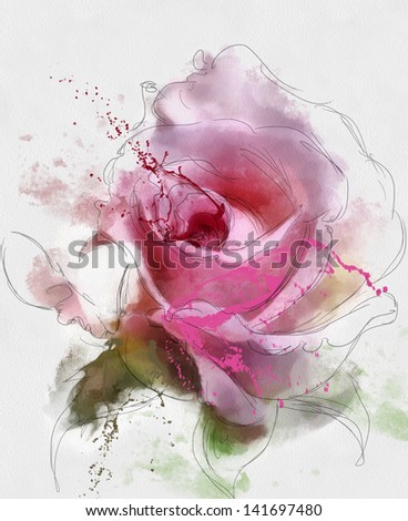 Watercolor Painting, Sketch With Rose