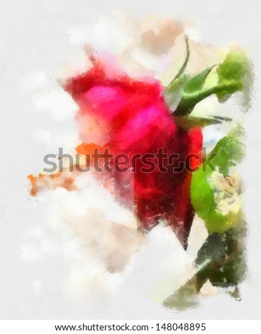 Watercolor painting, Red Rose