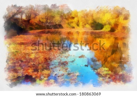 Autumn Landscape. The bright colors of autumn in the park by the lake.
