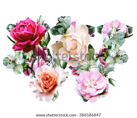 Collection of floral letters, the letter W. Suitable for greeting cards, for presentations, for registration of holidays and other celebrations