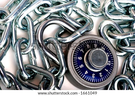 Combination lock and chain.