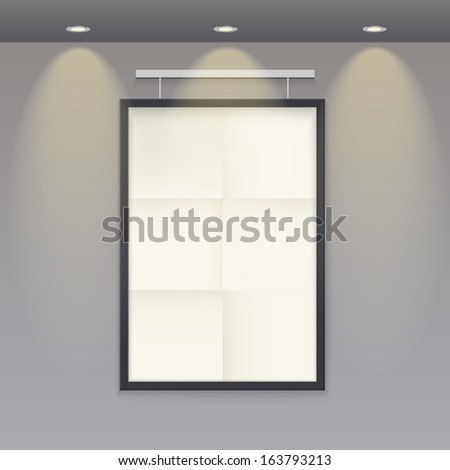 White poster template with frame on a rope, . Easy to edit, for your design.