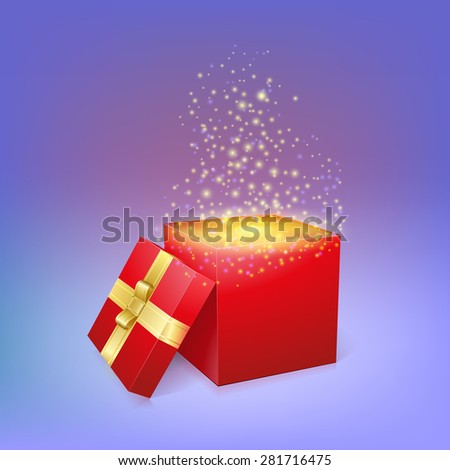 Open gift box with magic light fireworks.  illustration for your holiday