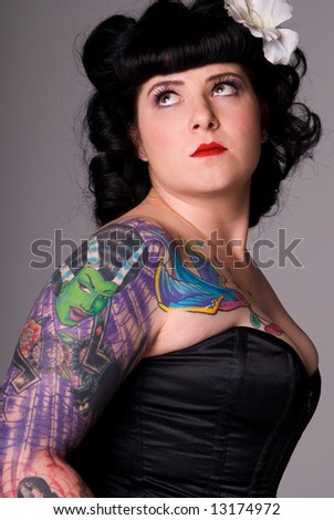 stock photo Woman with colorful tattoos