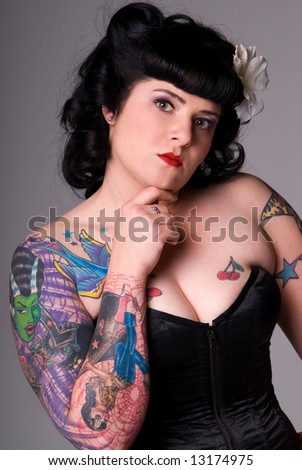 tattoos of pin up girls. stock photo : Pin-up girl with