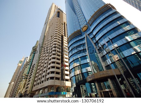 DUBAI UNITED ARAB EMIRATES NOVEMBER 4 Overview of the business district in Dubai November 4 2011 in Dubai United Arab Emirates This is an overview of the buildings in the business district DUBAI UNITED ARAB EMIRATES NOVEMBER 4 Overview of the business district in Dubai November 4 2011 in Dubai United Arab Emirates This is an overview of the buildings in the business district