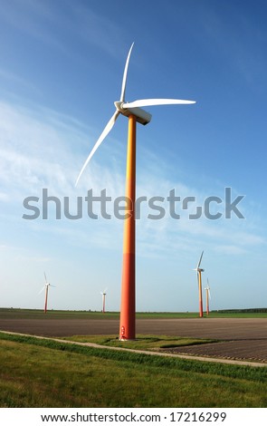 Windturbines producing clean energy in the netherlands