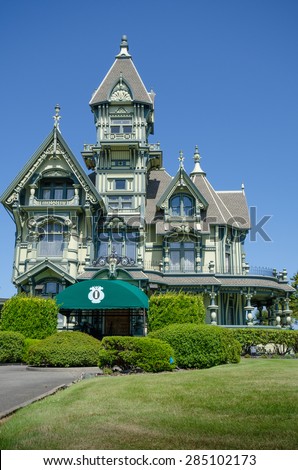 EUREKA, CALIFORNIA - JULY 23: The elegant Victorian mansion on July 23, 2012 in the cityâ??s Old Town. The mansion was built in 1884-1885 in the Queen Anne style by lumber baron William Carson.