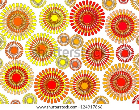 Modern colourful abstract design with yellow orange and red  daisy floral motifs in a two picture collage  ideal for wallpapers and backgrounds.