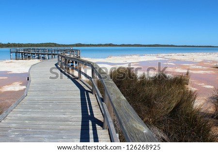Lake Clifton south western Australia and the rare colony of  6 kilometre long thrombolite  living rocks structures in the shallow water.