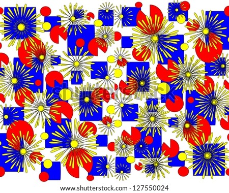 Colorful  modern geometric and floral abstract design superimposed on plain white background  perfect for wallpapers.