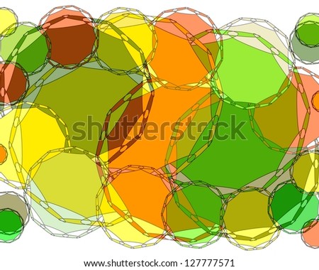 Bright modern abstract circular geometric  design superimposed on plain white background.