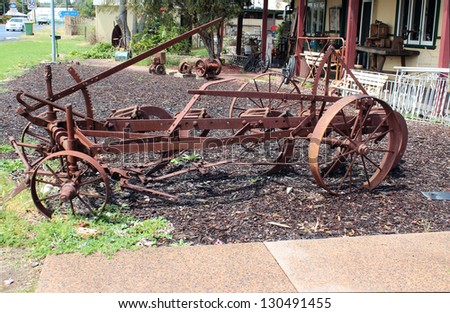 Old  historic rusted  metal plough used by Australian farmers in 1940\'s  to cultivate the soil.