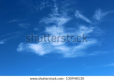 High white  wispy cirrus clouds  in blue Australian sky  sometimes called mare\'s tails  indicate fine weather  now but  stormy  changes coming within a couple of days.