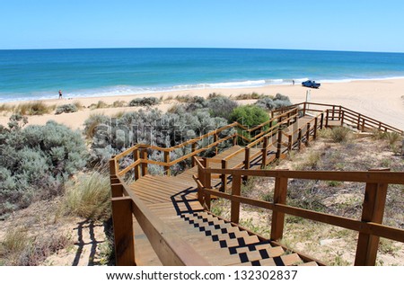 View of the Indian Ocean  from the lookout at Buffalo beach near Bunbury western Australia on a fine day in late summer.