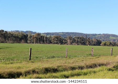Scenic view of rural farmland in the Collie River valley Western Australia on a fine afternoon in early winter,