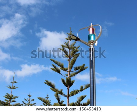 Novel wind  turbines generate enough electricity for the street lights at the Beach in Busselton south western Australia  and are a scenic attraction to the tourist city.