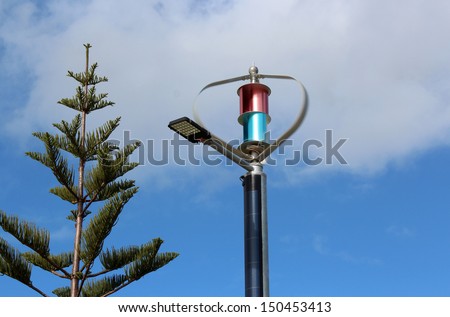 Novel wind  turbines generate enough electricity for the street lights at the Beach in Busselton south western Australia  and are a scenic attraction to the tourist city.