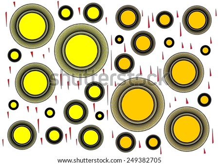 Unique  modern colorful  vibrant circular  abstract design  format with floral and geometric textured  motifs in two part design format   on a  plain white background ideal for classic wallpapers.
