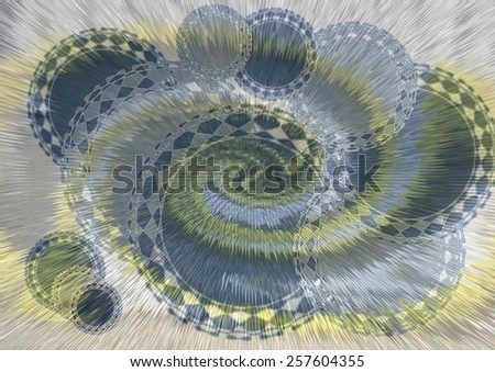 Superb unique  colorful modern circular  geometric abstract design superimposed  with   circular motifs on a  swirling extruded  background ideal for wallpapers  and chic backgrounds.