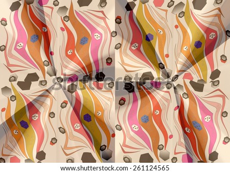 Intriguing    unique  colorful   modern  geometric  abstract design superimposed   on a  plain shiny   background ideal for fancy  wallpapers  and  ritzy backgrounds.