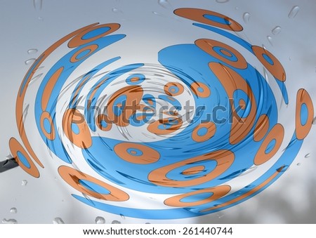 Swirling    unique  colorful   modern  geometric  and floral abstract design superimposed   on a  plain raindrops background ideal for fancy  wallpapers  and chic backgrounds.