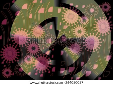 Delicate   unique  colorful   modern  circular  geometric abstract design superimposed  on a  plain pink   balloons blurred background ideal for stunning  wallpapers  and chic backgrounds.
