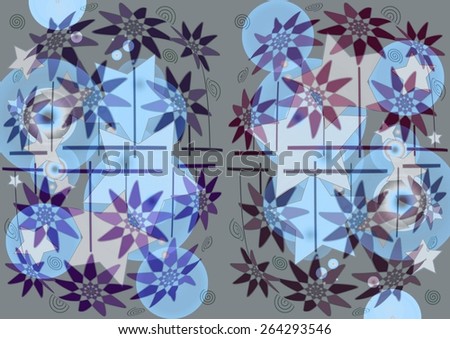 Lovely distinctive    modern abstract design with floral and geometric   motifs in two picture format superimposed  on  a blurred   pattern   background ideal for classic wallpapers and backgrounds.