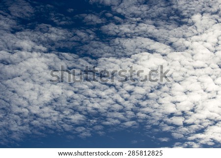 High white  wispy cirrus and cirrostratus clouds  in  a blue Australian sky  sometimes called mare's tails   blown by high winds into long streamers indicate fine weather  for now.