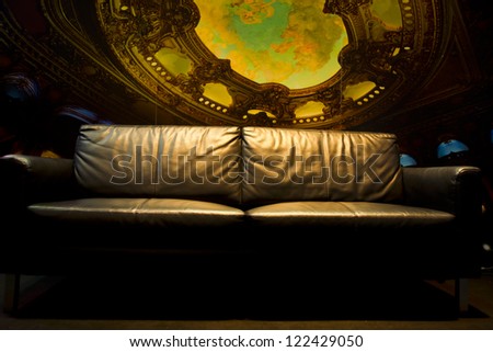sofa in a dark room