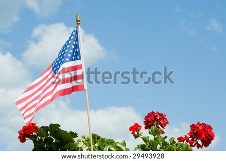 American flag against blue sky. See more flags in my portfolio.