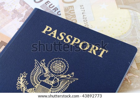 American passport and euro banknotes