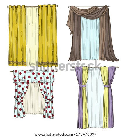set of curtains interior details Cartoon style Vector illustration set of curtains interior details Cartoon style Vector illustration